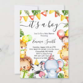 Invitación Es un Baby Shower de animales salvajes de la jungl