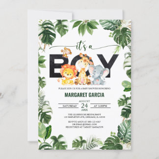 Invitación Es un Baby Shower de animales salvajes de la jungl
