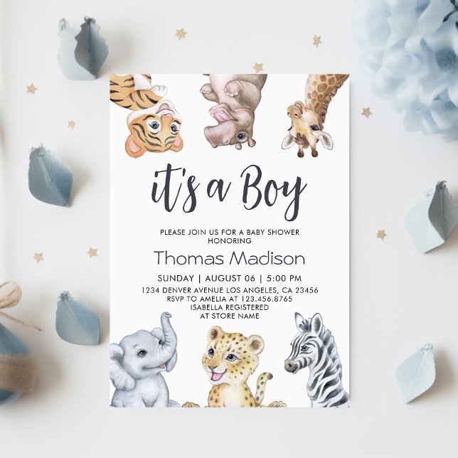 Invitación Es un Baby Shower de animales salvajes de Safari (It's a Boy Wild Safari Animals Baby Shower Invitation
)