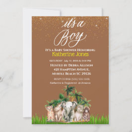 Invitación Es un Baby Shower de animales salvajes para niños