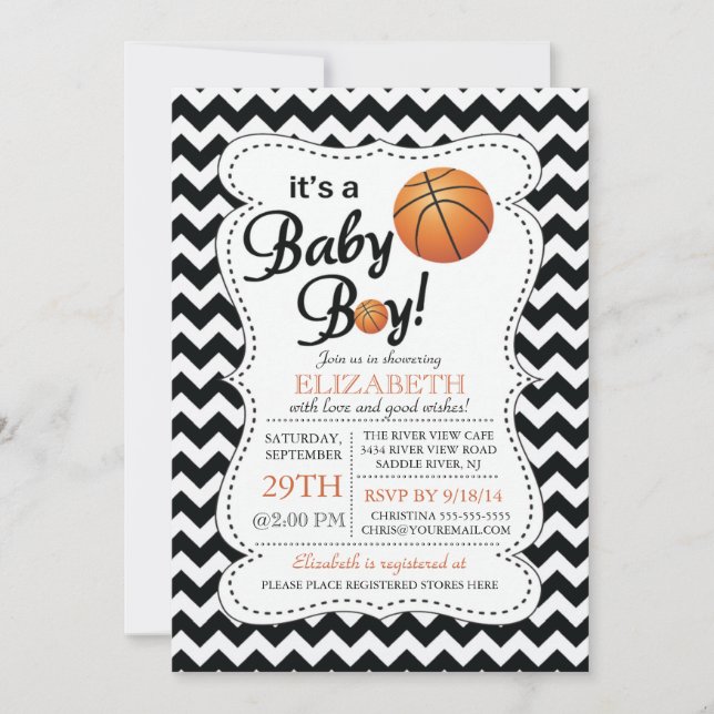 Invitación Es un Baby Shower de Bebé Boy Basketball (Anverso)