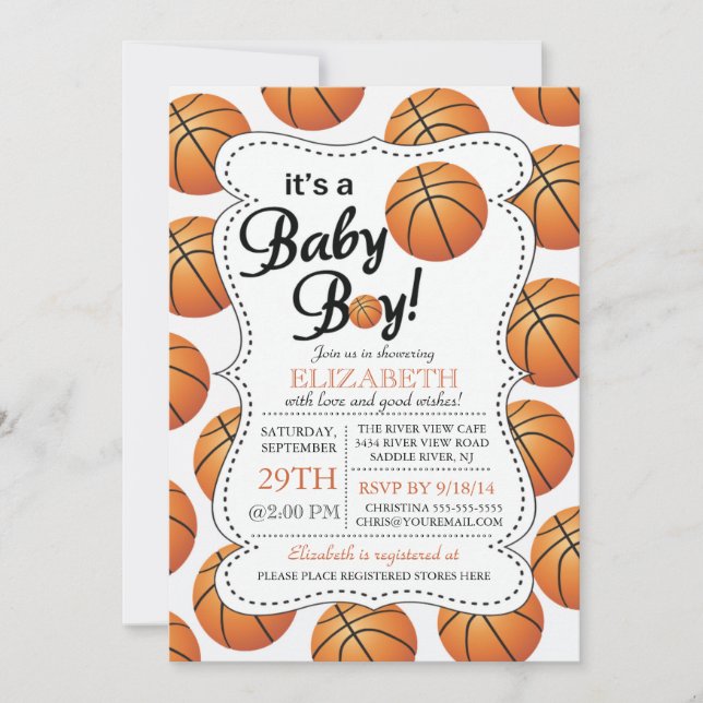 Invitación Es un Baby Shower de Bebé Boy Basketball (Anverso)