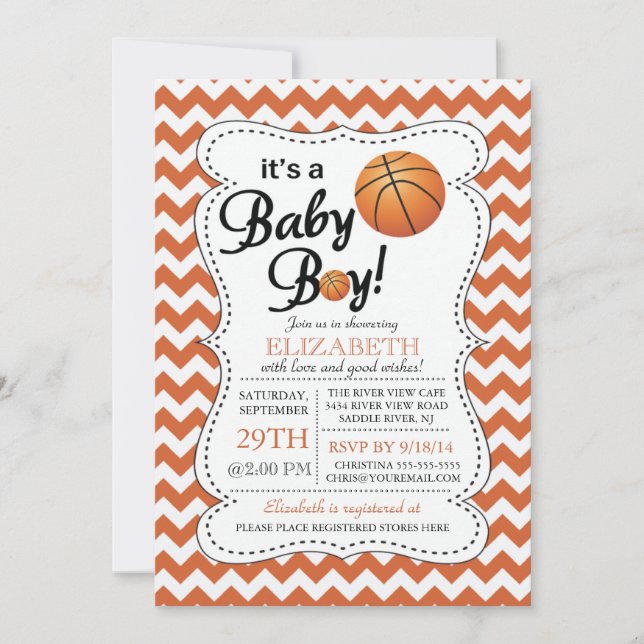 Invitación Es un Baby Shower de Bebé Boy Basketball (Anverso)