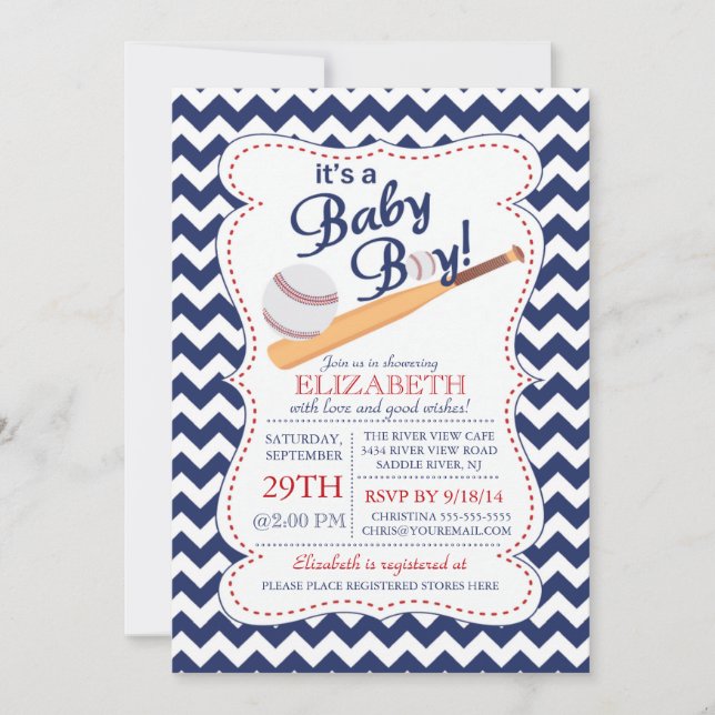 Invitación Es un Baby Shower de Béisbol Bebé (Anverso)