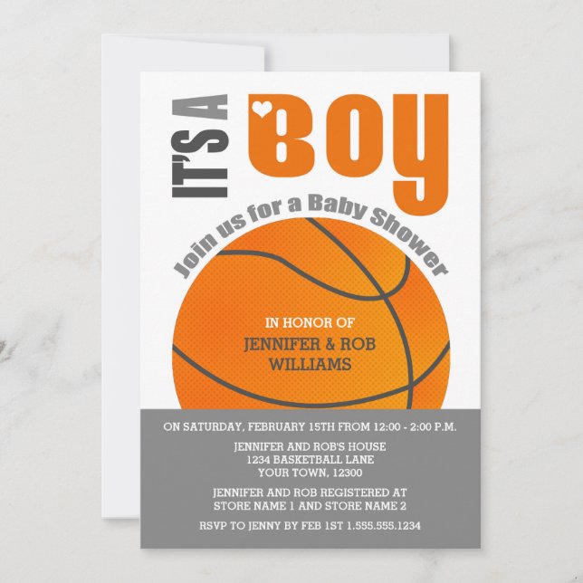 Invitación Es un Baby Shower de Boy Basketball Couples (Anverso)