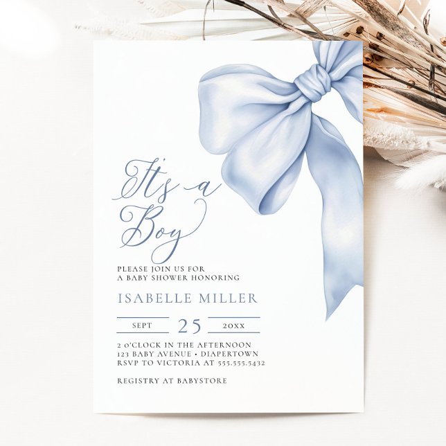 Invitación Es un Baby Shower de Boy Blue Bow (Subido por el creador)
