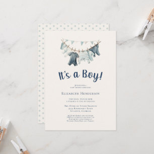 Invitación Es un Baby Shower de Boy Blue Clothesline