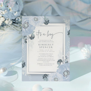 Invitación Es un Baby Shower de Boy Blue Floral