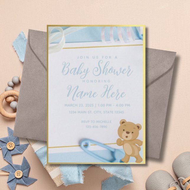 Invitación Es un Baby Shower de Boy Blue Gold (Subido por el creador)