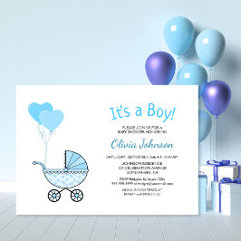 Invitación Es un Baby Shower de Boy Blue Stroller