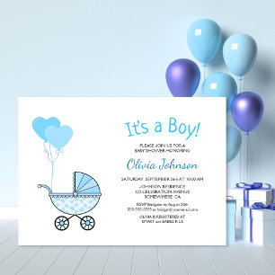 Invitación Es un Baby Shower de Boy Blue Stroller