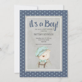 Invitación Es un Baby Shower de Boy Blue Teddy Bear