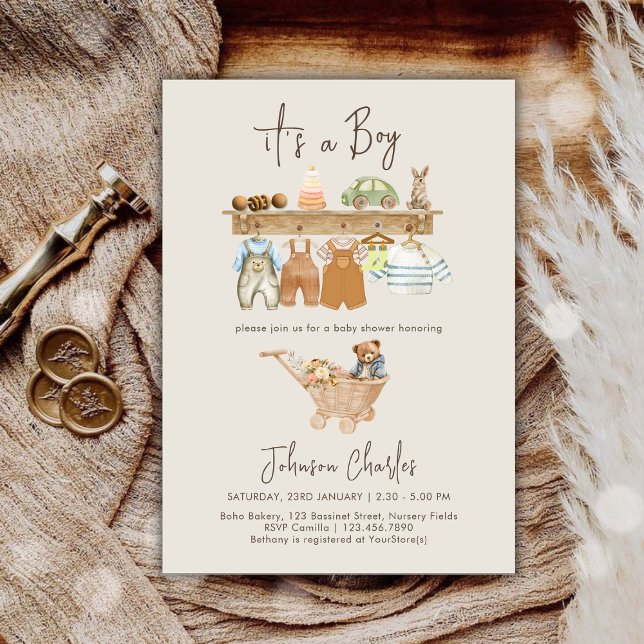 Invitación Es un Baby Shower de Boy Boho (It's a Boy Boho Nursery Cute Baby Shower Invitation)