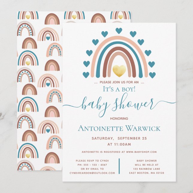 Invitación Es un Baby Shower de Boy Boho Rainbow (Anverso / Reverso)