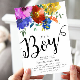 Invitación Es un Baby Shower de Boy Bright & Bold Florals