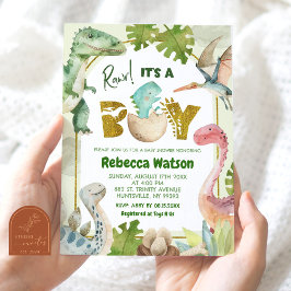 Invitación Es un Baby Shower de Boy Dinosaur