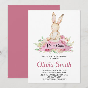 Invitación Es un Baby Shower de Boy Floral Bunny Watercolor