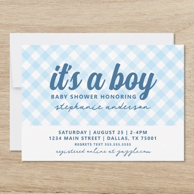 Invitación Es un Baby Shower de Boy Gingham (Subido por el creador)