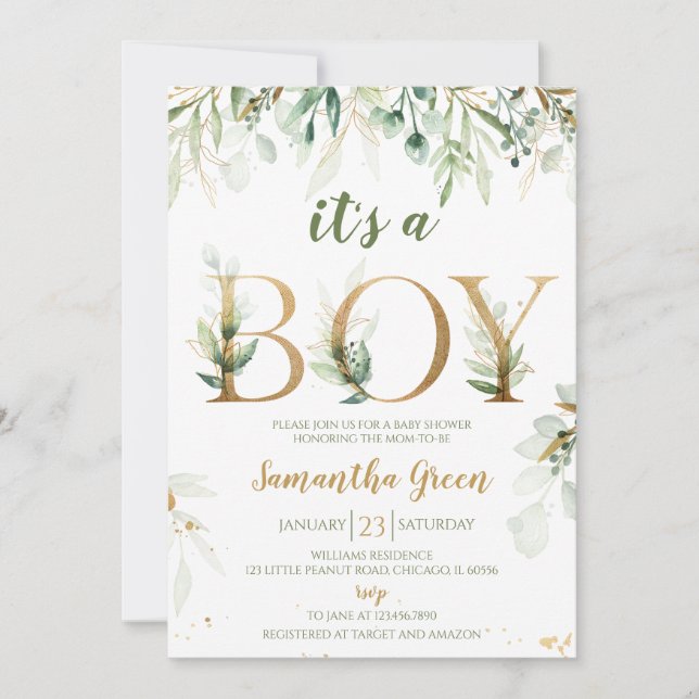 Invitación Es un Baby Shower de Boy Green (Anverso)