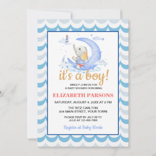 Invitación Es un Baby Shower de Boy Nautical Moon