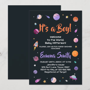 Invitación Es un Baby Shower de Boy Planets