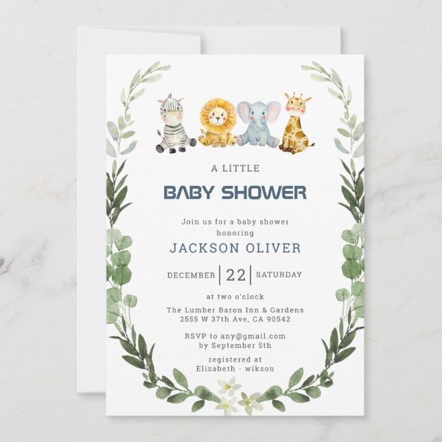 Invitación Es un Baby Shower de Boy Safari (Anverso)