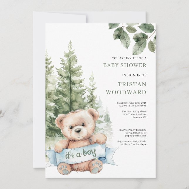 Invitación Es un Baby Shower de Boy Teddy Bear (Anverso)