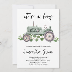 Invitación Es un Baby Shower de Boy Tractor