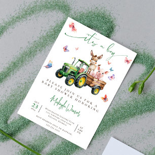 Invitación Es un Baby Shower de boy Tractor Editable Farm Ran