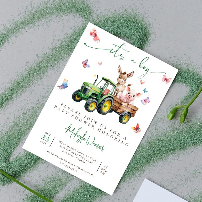 Invitación Es un Baby Shower de boy Tractor Editable Farm Ran (Subido por el creador)