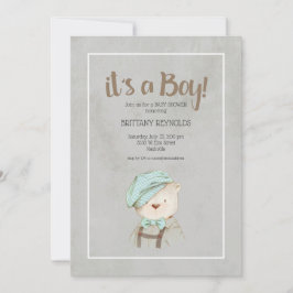 Invitación Es un Baby Shower de Boy Vintage Teddy Bear
