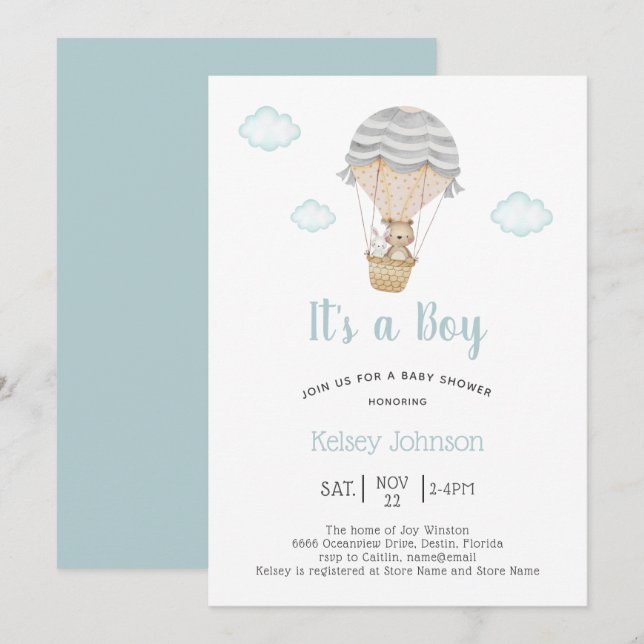 Invitación Es un Baby Shower de Boy Woodland Teddy Bear (Anverso / Reverso)