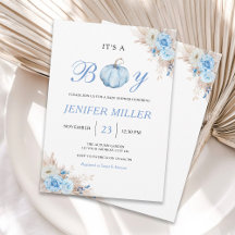 Es un Baby Shower de calabaza azul de niño