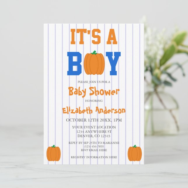 Invitación Es un Baby Shower de calabaza de niños (Anverso de pie)