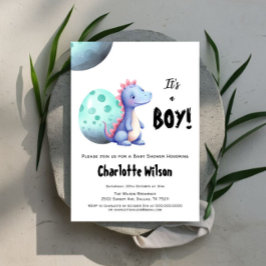 Invitación Es un Baby Shower de Dinosaurios de color acuático