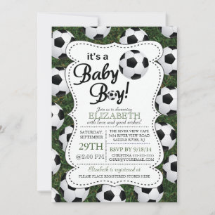 Invitación Es un Baby Shower de fútbol de niño pequeño