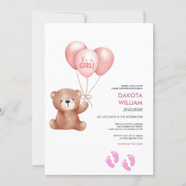 Invitación Es Un Baby Shower De Globo De Oso De Teddy Chica