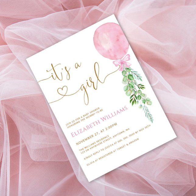 Invitación Es un Baby Shower de globo rosa Chica (Subido por el creador)