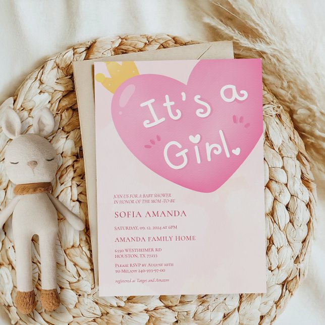 Invitación Es un Baby Shower de globo rosa Chica (Subido por el creador)