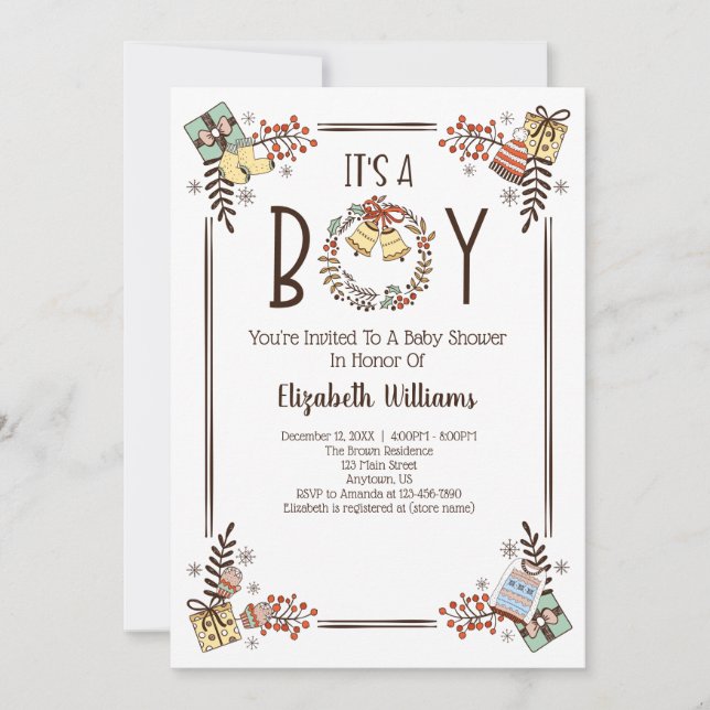 Invitación Es un Baby Shower de invierno con mano de niño (Anverso)