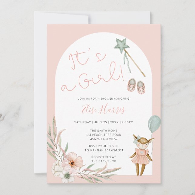 Invitación Es un Baby Shower de juguetes Chicas (Anverso)