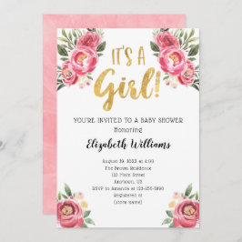 Invitación Es un Baby Shower de las flores de color rosa Chic