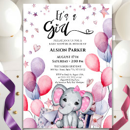Invitación Es un Baby Shower de los globos rosados elefantes 