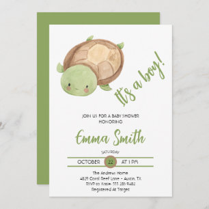 Invitación Es un Baby Shower de niño acuarela de tortuga mari
