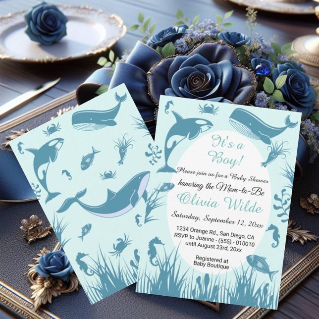 Invitación Es un Baby Shower de niño azul bajo el mar (Subido por el creador)