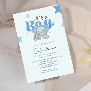 Invitación Es un Baby Shower de niño bebé elefante