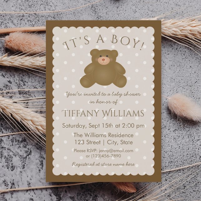 Invitación Es un Baby Shower de niño elegante de oso pardo (Subido por el creador)
