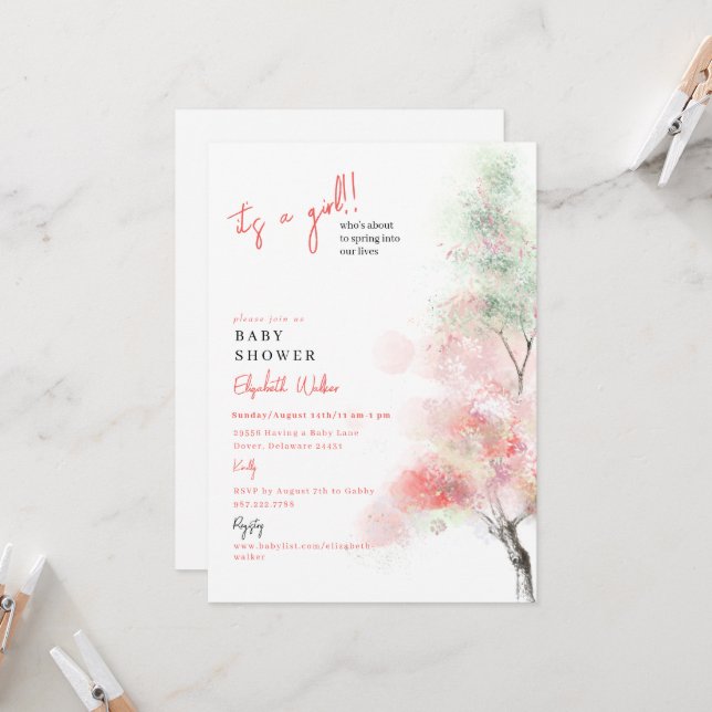 Invitación Es un Baby Shower de primavera Chica (Anverso/Reverso In Situ)