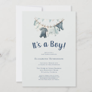Invitación Es un Baby Shower de ropa de chico