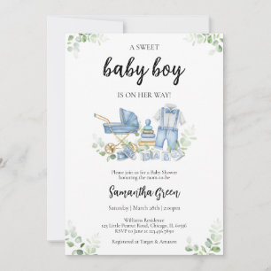 Invitación Es un Baby Shower de ropa de niño bebé